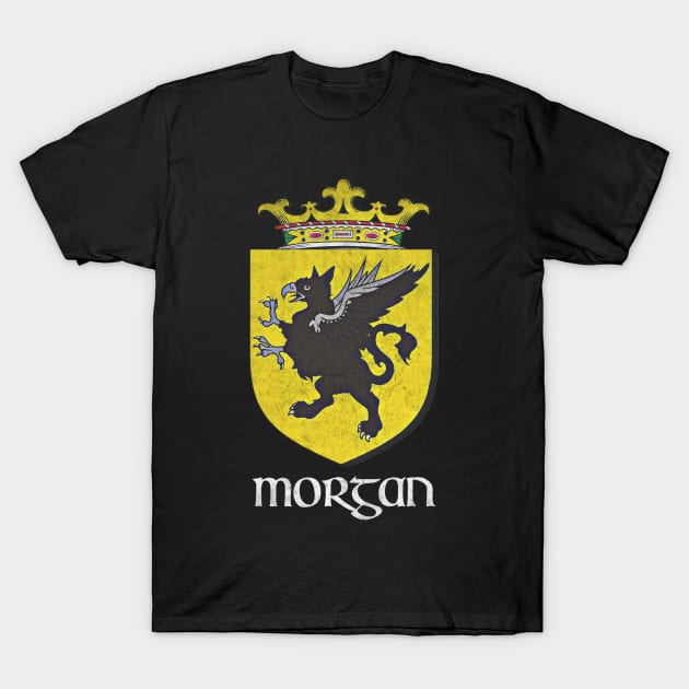 Morgan Name / Faded Style Family Crest Coat Of Arms Design T-Shirt by feck!